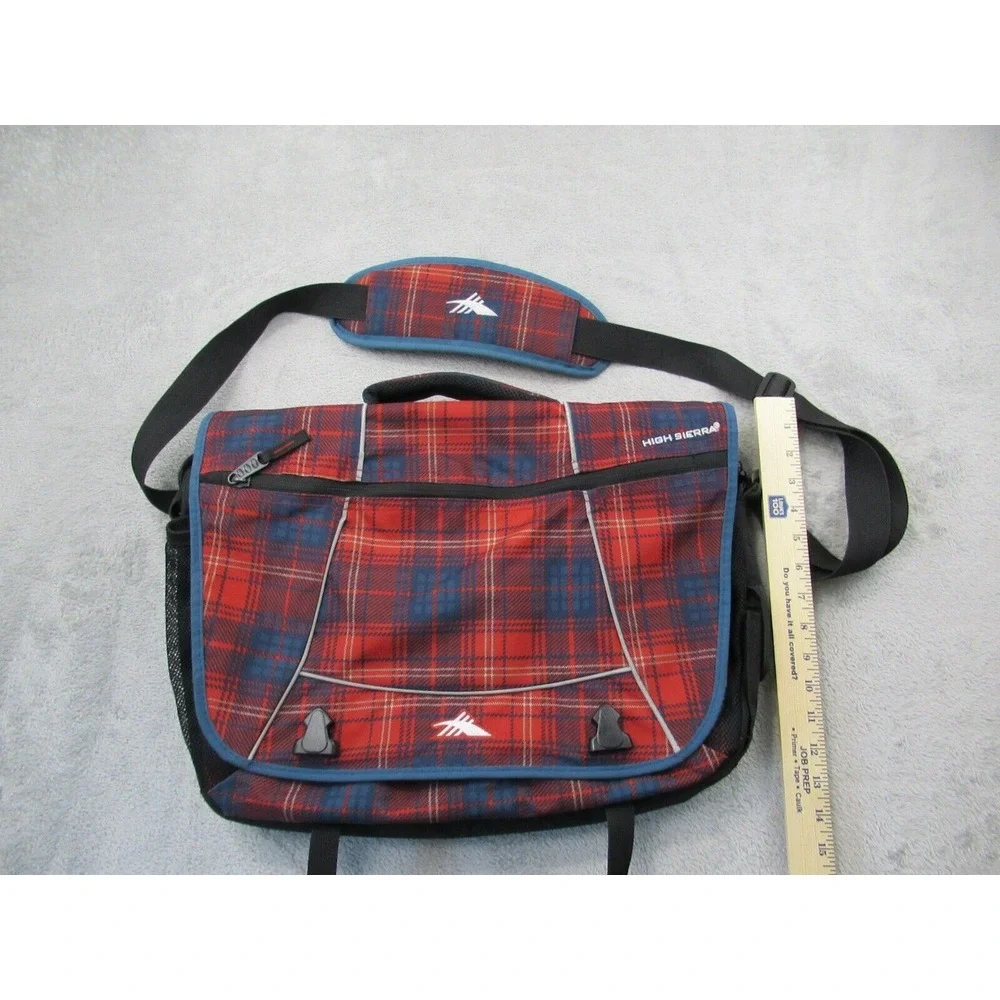 High Sierra Crossbody Laptop Bag Tank Messenger Plaid Flannel Red/Blue 18